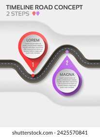 Mapa de navegación isométrica infografía 2 pasos concepto de línea de tiempo. Sinuoso camino. Ilustración de vector