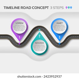 Isometric navigation map infographic 3 steps timeline concept. Winding road. Vector illustration