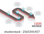 Isometric navigation map infographic 5 steps timeline concept. Winding road. Vector illustration.