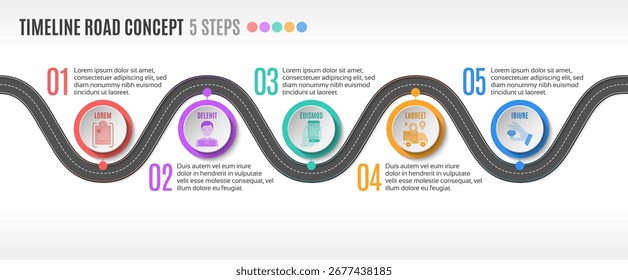 Isometric navigation map infographic 5 steps timeline concept. Winding road. Vector illustration