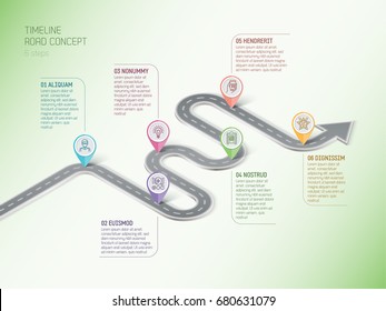 Isometric Navigation Map Infographic 6 Steps Timeline Concept. Winding Road. Vector Illustration.