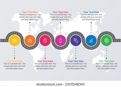 Isometric navigation map infographic 7 steps timeline concept