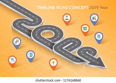 Isometric navigation map infographic 8 steps timeline concept 2019. Vector illustration