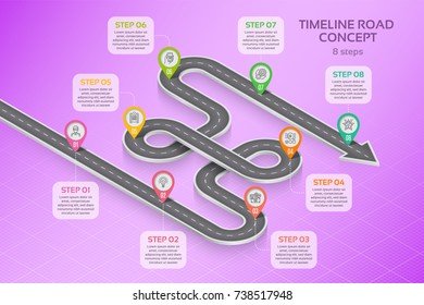 Isometric navigation map infographic 8 steps timeline concept. Vector illustration