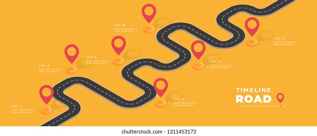 Isometric navigation map infographic. Winding road. Vector illustration.