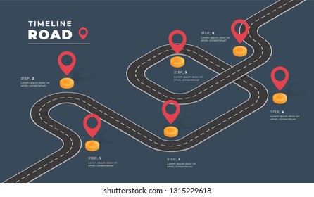 Isometric navigation map infographic. Winding road. Vector illustration.