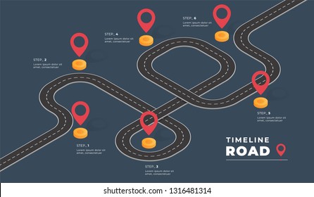 Isometric navigation map infographic. Winding road. Vector illustration.
