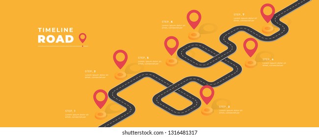 Isometric navigation map infographic. Winding road. Vector illustration.