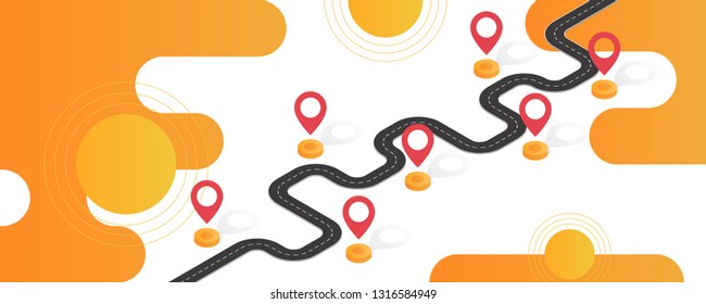 Isometric navigation map infographic. Winding road. Vector illustration.