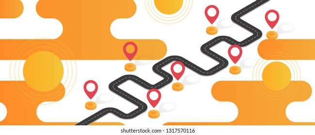 Isometric navigation map infographic. Winding road. Vector illustration.