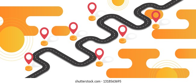 Isometric navigation map infographic. Winding road. Vector illustration.