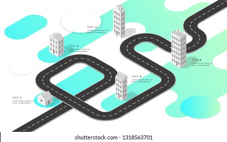 Isometric navigation map infographic. Camino sinuoso. Ilustración vectorial.