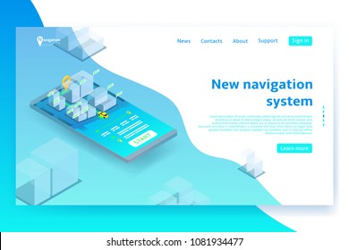 Isometric navigation system banner. Modern Concept of navigator application or taxi service. Vector Illustration.
