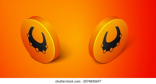Isometric Necklace icon isolated on orange background. Orange circle button. Vector