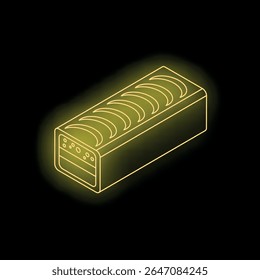 Isometric neon bread loaf icon radiating a warm yellow glow against a dark backdrop