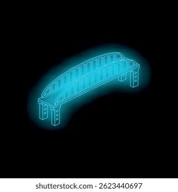Isometric neon bridge glowing against a dark background, representing connection, infrastructure, and futuristic design