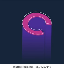Isométrica Neon Letra C Tipografia Design com estilo futurista retrô no fundo escuro
