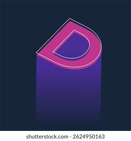 Isometric Neon Letter D Typography Design with Retro Futuristic Style on Dark Background