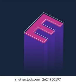 Design de Tipografia Isométrica Neon Letra E com Estilo Futurista Retrô no Fundo Escuro