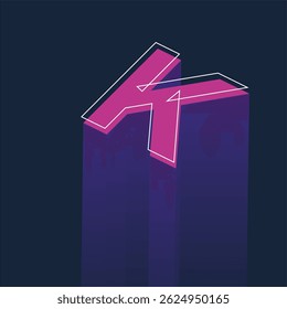 Isometric Neon Letter K Typography Design with Retro Futuristic Style on Dark Background