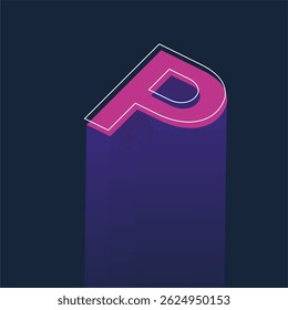 Conception de typographie au néon isométrique P avec style futuriste rétro sur fond sombre