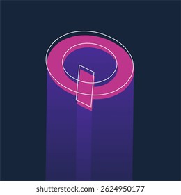 Isometric Neon Letter Q Typography Design with Retro Futuristic Style on Dark Background