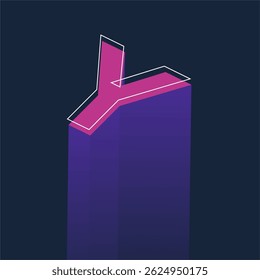 Isometric Neon Letter Y Typography Design with Retro Futuristic Style on Dark Background