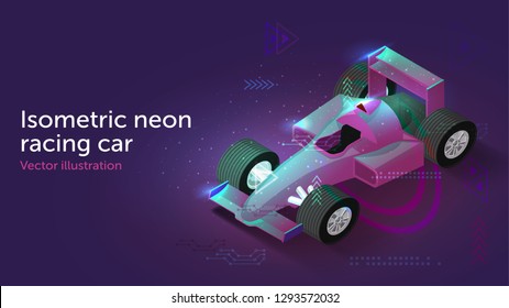 Isometric neon light racing car