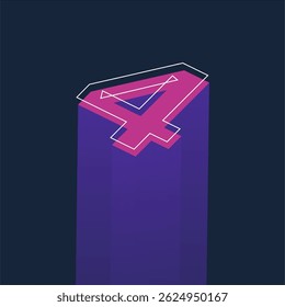 Isometric Neon Number 4 Typography Design with Retro Futuristic Style on Dark Background