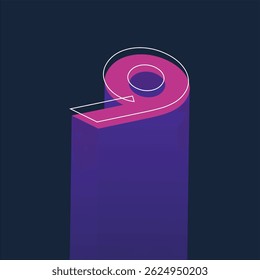 Isometric Neon Number 9 Typography Design with Retro Futuristic Style on Dark Background