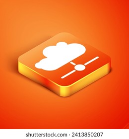 Isometric Network cloud connection icon isolated on orange background. Social technology. Cloud computing concept.  Vector
