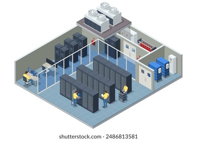 In: Isometric Network Computing Technologies Digital Space. Datenspeicherung. Das Rechenzentrum implementiert zuverlässige Sicherheits- und Sicherungssysteme, die Daten vor Cyberangriffen schützen und die Wiederherstellung im Falle eines Verlusts sicherstellen