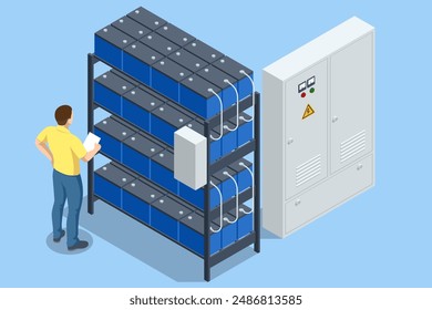 Isometric Network computing technologies Digital space. Data storage. Data center implements reliable security and backup systems, protecting data from cyberattacks, ensuring recovery in case of loss