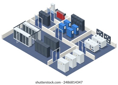 Tecnologías informáticas de redes isométricas. Espacio digital. Almacenamiento de datos. El centro de datos proporciona almacenamiento y procesamiento de datos, ofreciendo un alto rendimiento para el análisis de macrodatos y el aprendizaje automático.