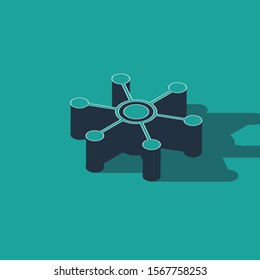 Isometric Network icon isolated on green background. Global network connection. Global technology or social network. Connecting dots and lines.  Vector Illustration