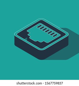 Isometric Network port - cable socket icon isolated on green background. LAN, ethernet port sign. Local area connector icon.  Vector Illustration