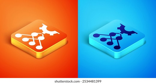 Isometric Neural network icon isolated on orange and blue background. Artificial intelligence AI.  Vector