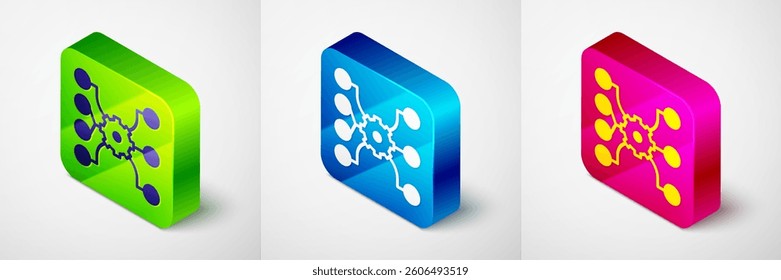 Isometric Neural network icon isolated on grey background. Artificial intelligence AI. Square button. Vector