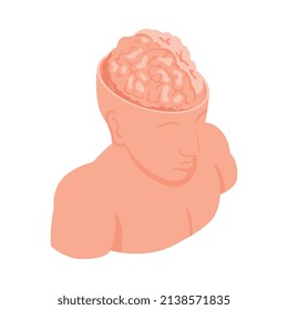 Isometric neurological neurology composition with isolated image of anatomic human body with brain in cut head vector illustration