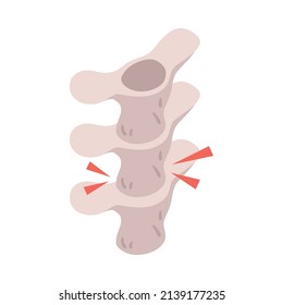 Isometric neurological neurology composition with isolated image of human spine with damage marks on blank background vector illustration