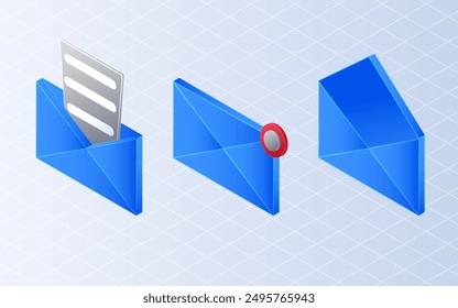 Isometric New message. Email notification, new mail, open massaging on white background