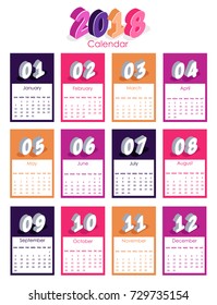 isometric New Year 2018 calendar 