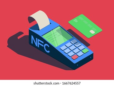 Terminal nfc isométrico con tarjeta.
