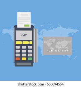 Isometric NFC terminal confirms the payment by credit card. Vector illustration in flat design. NFC payments