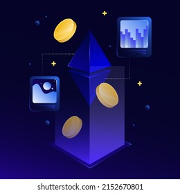 Isometric NFT Illustration. Futuristic Design Element. Vector illustration