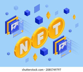 Isometric NFT Non-fungible token is a unique and non-interchangeable unit of data stored on a digital ledger blockchain. Digital art NFTs, generative art