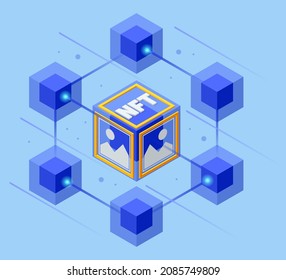 Isometric NFT Non-fungible token is a unique and non-interchangeable unit of data stored on a digital ledger blockchain. Digital art NFTs, generative art