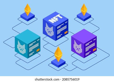 Isometric NFT Non-fungible token is a unique and non-interchangeable unit of data stored on a digital ledger blockchain. Digital art NFTs, generative art