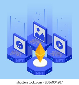 Isometric NFT Non-fungible token is a unique and non-interchangeable unit of data stored on a digital ledger blockchain. Digital art NFTs, generative art