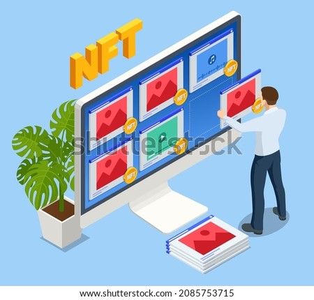 Isometric NFT Non-fungible token is a unique and non-interchangeable unit of data stored on a digital ledger blockchain. Digital art NFTs, generative art